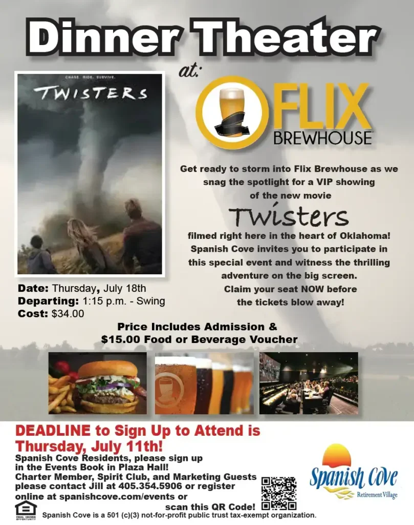 dinner theater at Flix Brewhouse by Spanish Cove